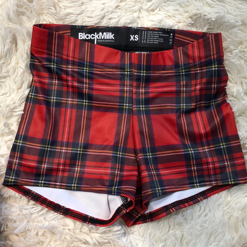 XS BlackMilk Red Tartan Booty Shorts